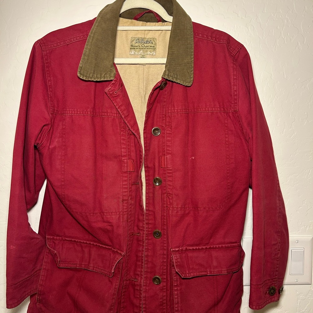 Cabela's Burgundy Jacket with Tan Corduroy Collar